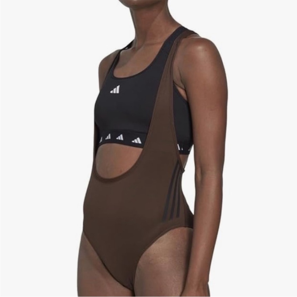 Adidas Small Leotard WTR Icons 3S Leotard Aeroready brown and black stripe NWT